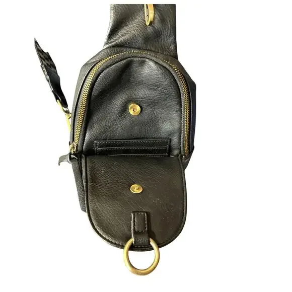 Urban Originals for Anthropologie Black Crossbody Bag Wide Strap, Brass Hardware - Picture 7 of 9